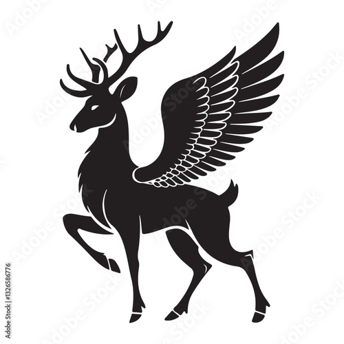 Deer with wings silhouette vector illustration on white background 