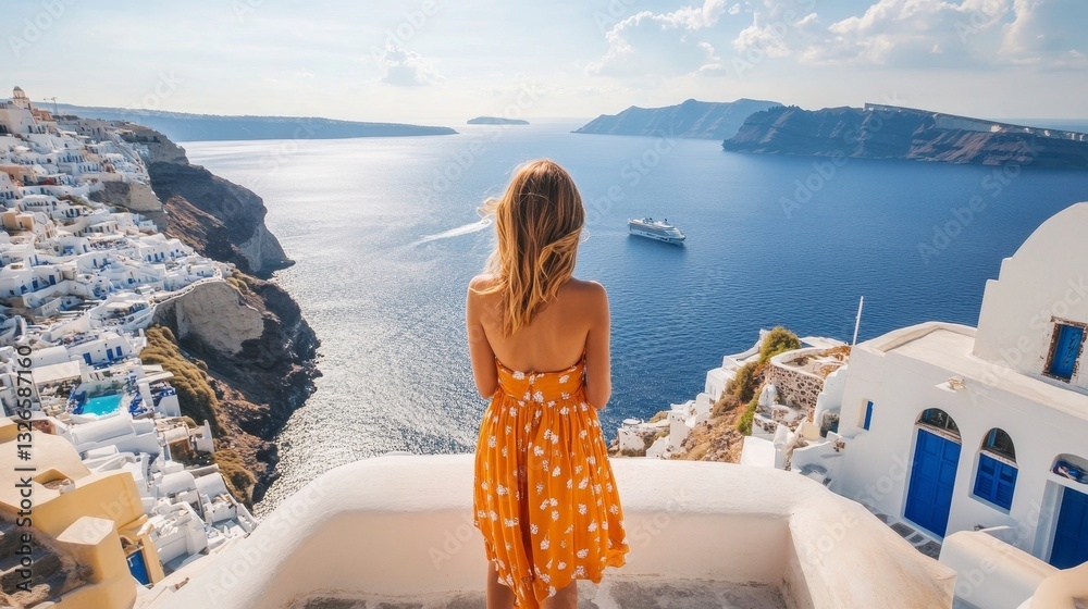 Obraz premium Woman Enjoying Ocean View