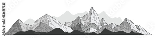 Black and white mountain line arts wallpaper, imitation of mountain ranges, vector background, minimalism