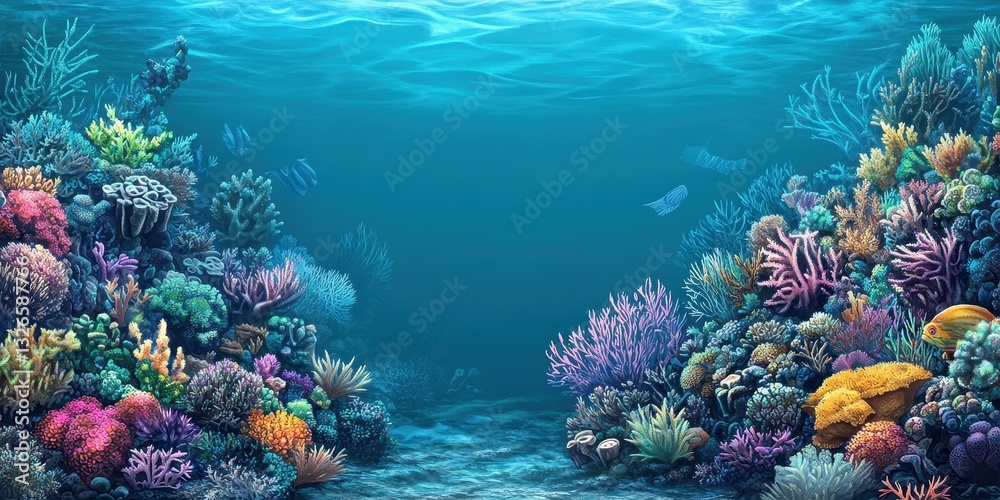 Naklejka premium A vibrant underwater ocean scene featuring colorful coral reefs and fish