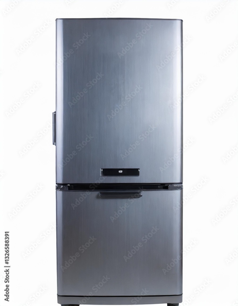 Front View of a Sleek Gray Single-Door Fridge Isolated on White Background Front View of a Sleek Gray Single-Door Fridge Isolated on White Background