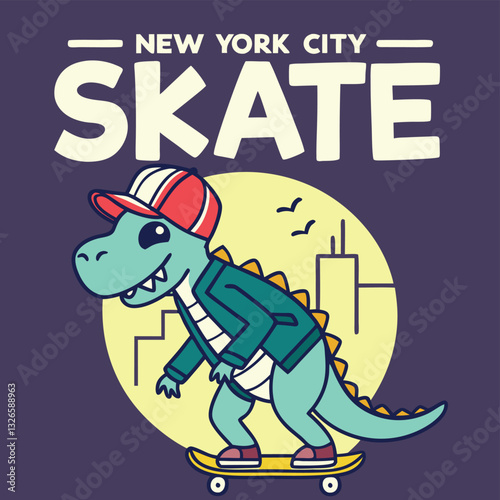 New York City Skate Crocodile Funny T-Shirt Design for Skaters and NYC Lovers