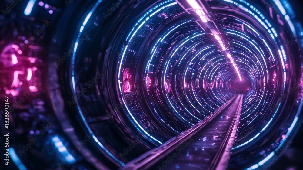 Futuristic Neon Tunnel Sci Fi Cyberpunk Glowing Lights Purple Blue Abstract Geometr Futuristic Neon Tunnel Sci Fi Cyberpunk Glowing Lights Purple Blue Abstract Geometr