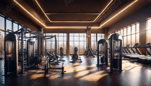 Refined textures create a premium gym atmosphere.  