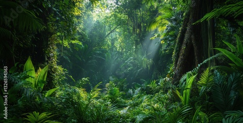Vibrant Tropical Rainforest Lush Vegetation Abundant Foliage Exotic Growth
