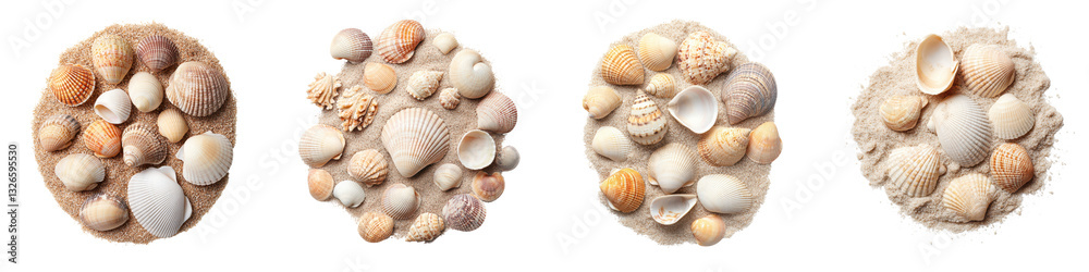 Diverse collection of seashells marine shells and other coastal treasures arranged on a sandy beach background Variety of shapes sizes and colors create a beautiful natural pattern Diverse collection of seashells marine shells and other coastal treasures arranged on a sandy beach background Variety of shapes sizes and colors create a beautiful natural pattern