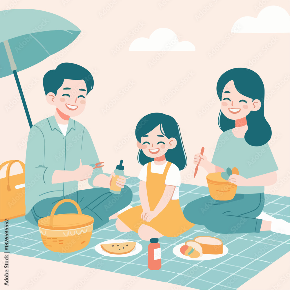 family having a picnic together happily family having a picnic together happily