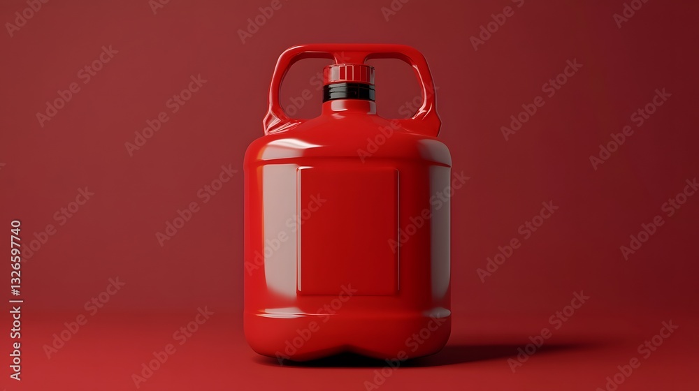 Red plastic jerrycan standing on red background Red plastic jerrycan standing on red background
