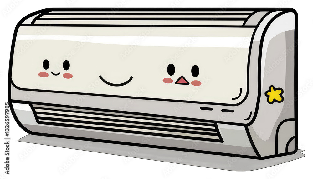 Fototapeta premium A cartoon air conditioner with cute smiling faces