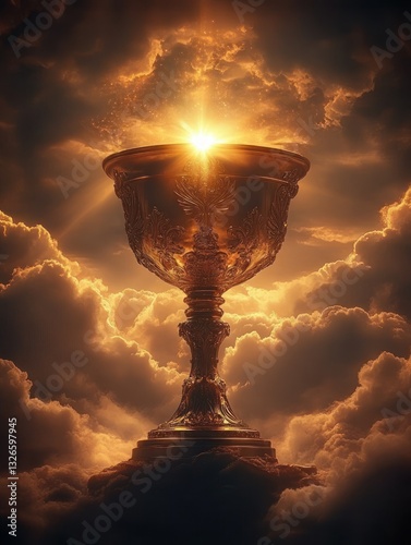 Golden Chalice of Divine Light Amidst Dramatic Clouds at Sunset