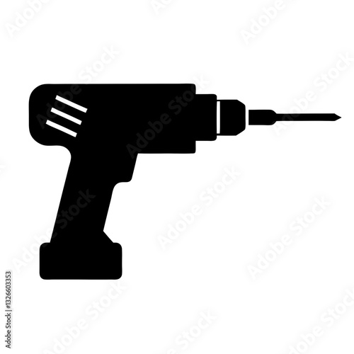 Electric drill vector icon. Flat black symbol. Pictogram is isolated on a white background. Designed for web and software interfaces.
