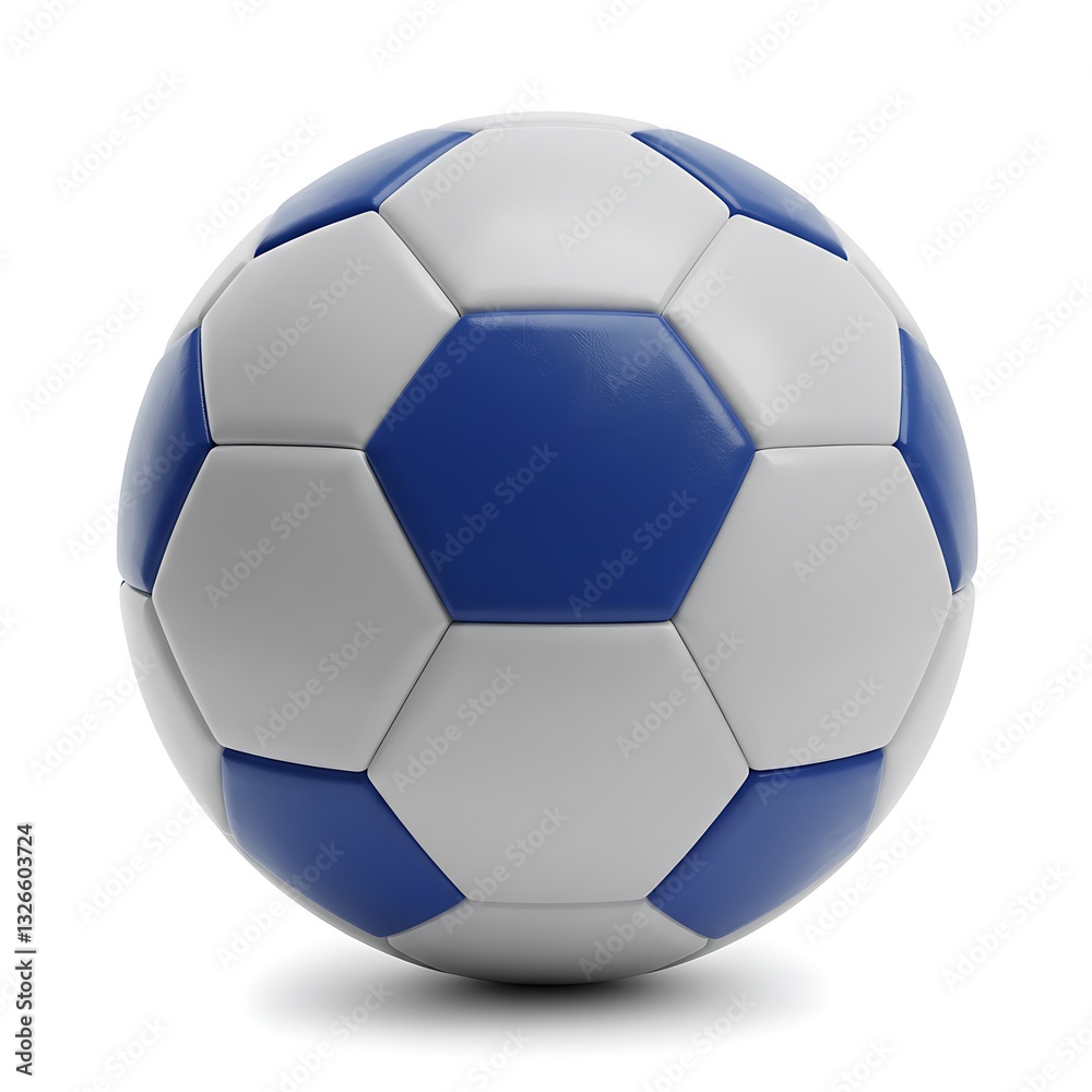 Fototapeta premium Close-up View of a Classic White and Blue Soccer Ball Isolated on White Background