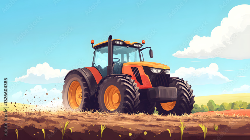 Obraz premium Professional Vector Illustration of Tractor Watering Soil Field - Agriculture Concept