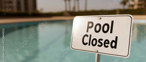 Sign indicating the swimming pool is closed for the season, likely due to maintenance or health concerns