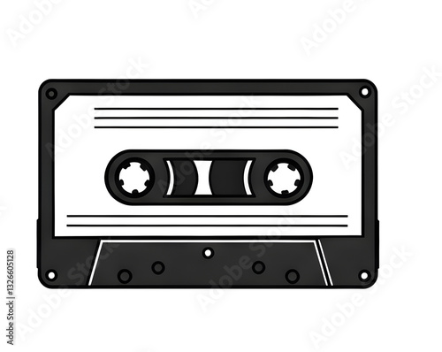 Retro Tape, Cassette black and white isolated icon clipart drawing