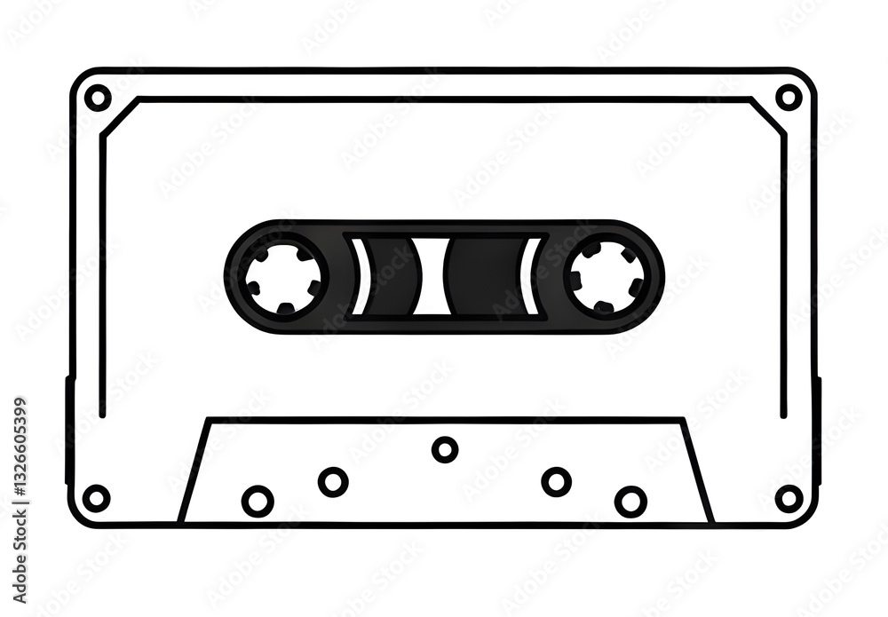 Fototapeta premium Retro Tape, Cassette black and white isolated icon clipart 80s and 90s nostalgia