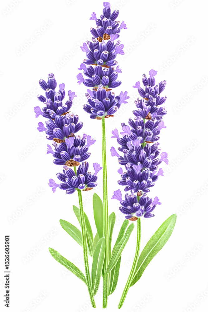 Vibrant lavender sprigs against white background Vibrant lavender sprigs against white background
