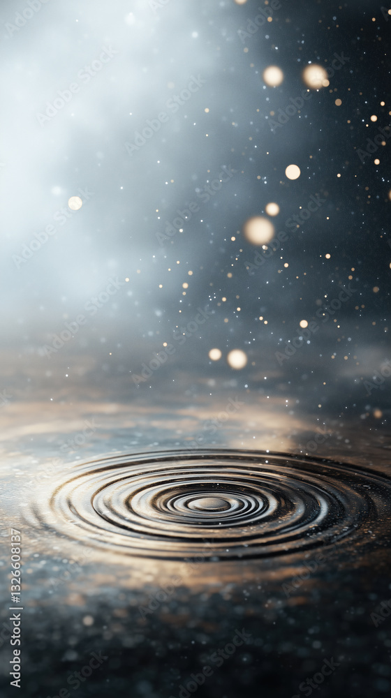 Fototapeta premium mesmerizing digital artwork showcasing ripples in water, surrounded by ethereal particles and misty atmosphere, creating serene and captivating scene