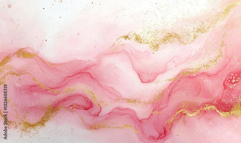 Fototapeta premium Abstract Pink White Watercolor Art Background with Gold Glitter Modern Fluid Design for Wedding Invitations Banners and Decorations