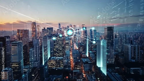 Wallpaper Mural Smart city network connection technology concept, digital data transmission cityscape Torontodigital.ca