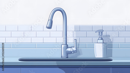 Professional illustration of water overflow from a kitchen faucet and washstand