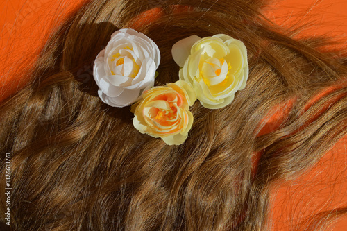 natural, long female hair, grooming, combing hair, hairstyle of a man, a girl. background for the design.