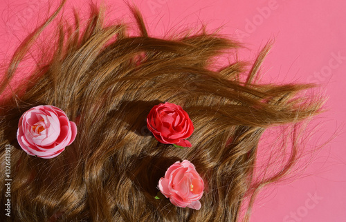 natural, long female hair, grooming, combing hair, hairstyle of a man, a girl. background for the design.