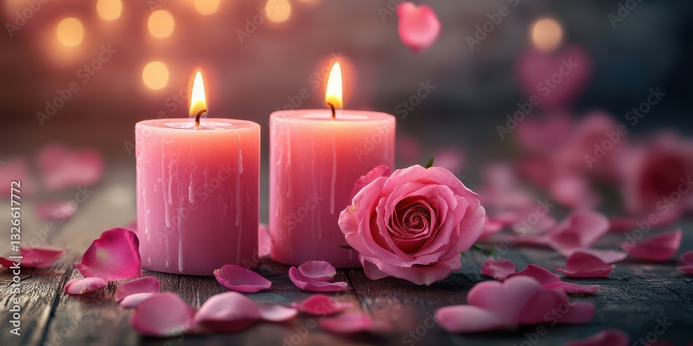 Romantic candles and rose petals create an intimate atmosphere for a special evening Romantic candles and rose petals create an intimate atmosphere for a special evening