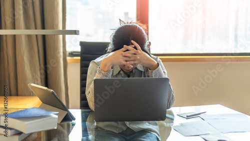 Fotografija Panic attack working woman, stressful depressed student or businesswoman, burnou
