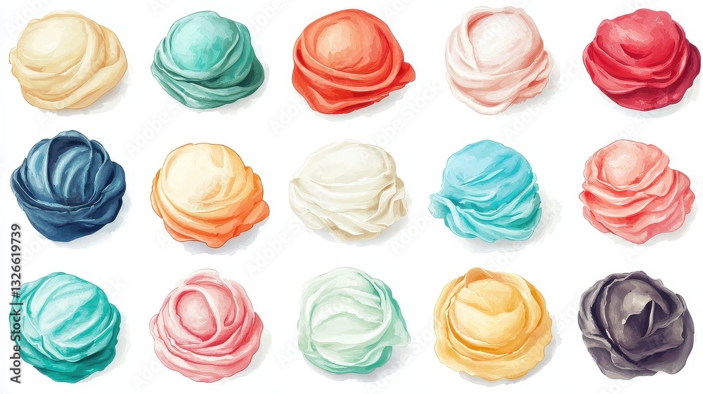 Fototapeta premium Colorful Scoops of Ice Cream Delicious Dessert Sweet Treats Frozen Confection Creamy Texture