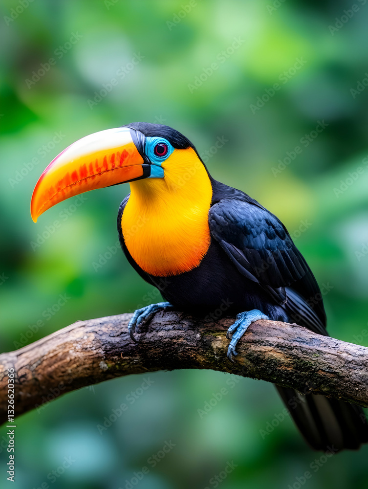 Naklejka premium Vibrant toucan perched on branch