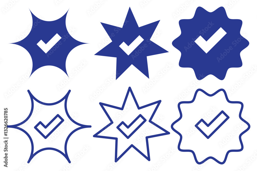 Verified tick badge icon set isolated on transparent background. Social media official account tick symbol collection. Abstract Modern Verification signs design vector Verified tick badge icon set isolated on transparent background. Social media official account tick symbol collection. Abstract Modern Verification signs design vector