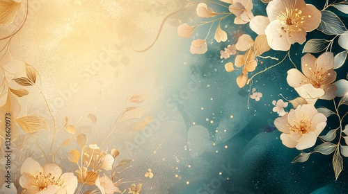 Elegant Floral Pattern with Gold Accents and Soft Gradient Background
