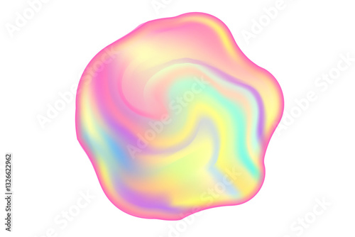 Cute pink, yellow iridescent gradient magic wavy bubble isolated element, transparent background. Abstract dream glow watercolor perl or sphere shape.