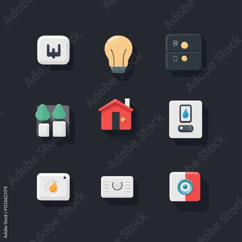 Flat design icons for home automation, technology, and concept ideas.