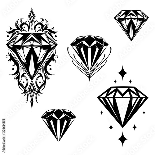 Diamonds - Vektor Set. Diamanten und Edelsteine im Tribal Tattoo Stil