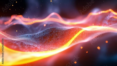Futuristic Neon Glowing Waves with Digital Particles in a Dynamic Data Landscape