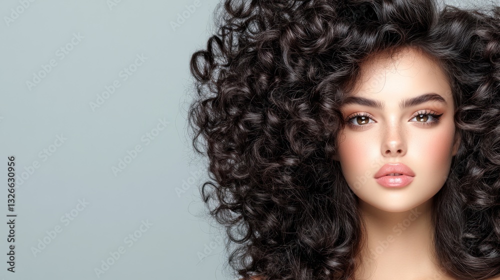 Naklejka premium Stunning Portrait of a Woman with Voluminous Curly Hair