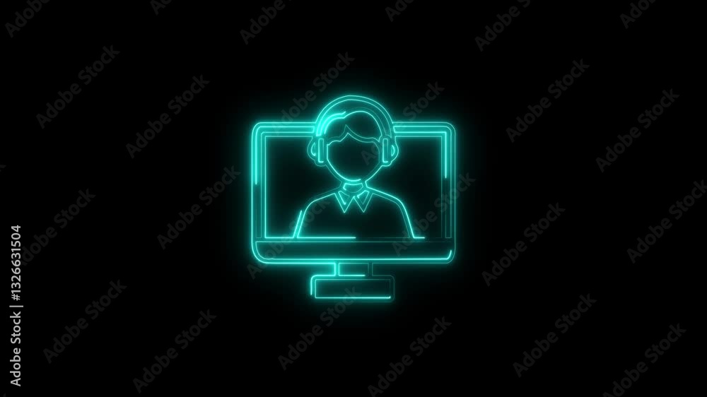 glowing neon ai assistant icon isolated on black background. HD video motion graphic animation glowing neon ai assistant icon isolated on black background. HD video motion graphic animation