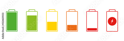 Battery Charge Level Icon Set. Battery Status Indicators Symbol Collection. Isolated Vector Illustration