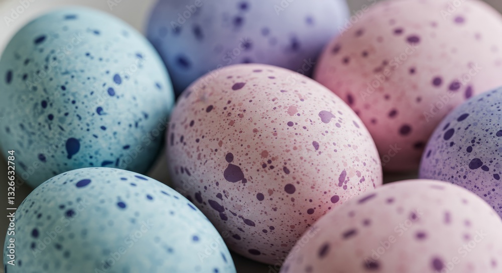 Pastel Speckled Easter Eggs - Close-up of several pastel-colored speckled Easter eggs. Perfect for spring and Easter celebrations Pastel Speckled Easter Eggs - Close-up of several pastel-colored speckled Easter eggs. Perfect for spring and Easter celebrations