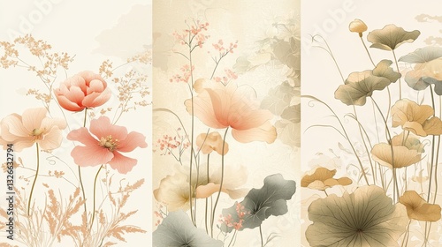 Soft Floral Illustrations with Delicate Colors and Gentle Lines