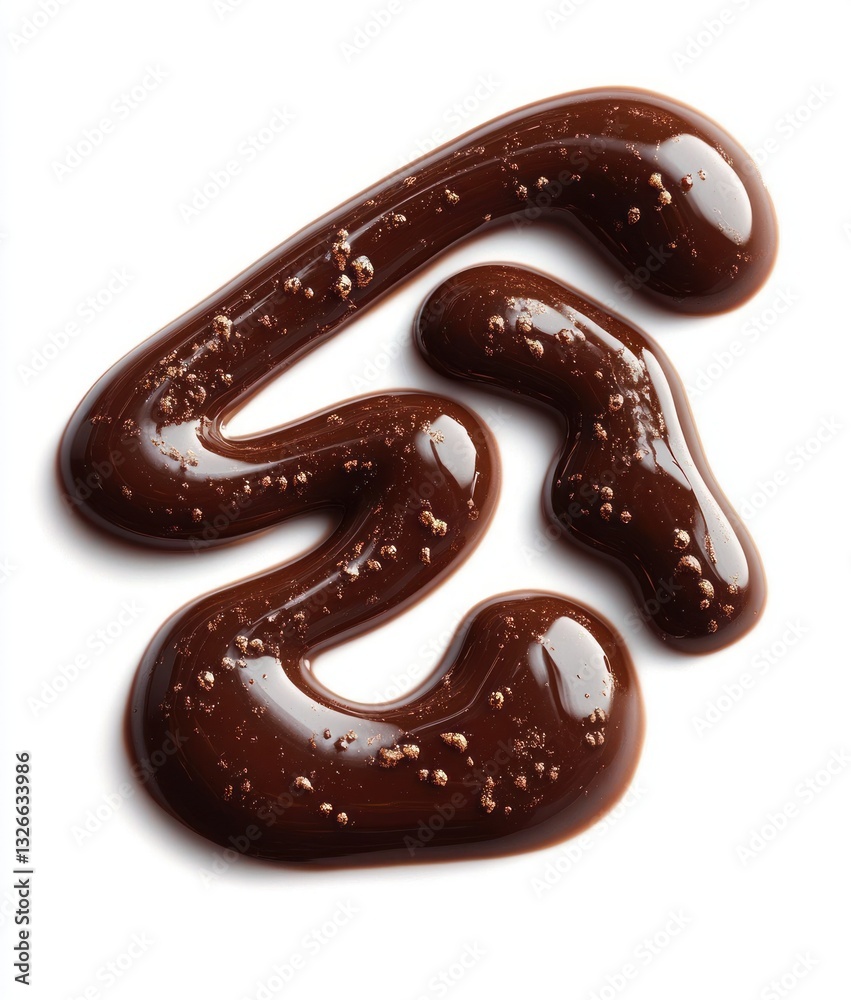 Close Up of Melted Chocolate Sauce Pattern on White Background Close Up of Melted Chocolate Sauce Pattern on White Background