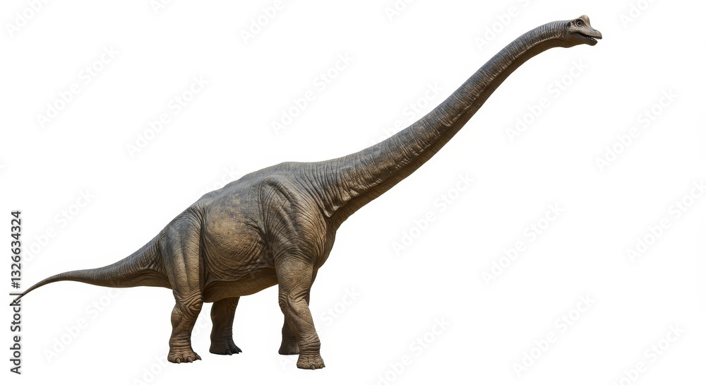 Obraz premium Prehistoric Sauropod Dinosaur - A detailed illustration of a long-necked sauropod dinosaur against a white background. Ideal for educational or scientific purposes