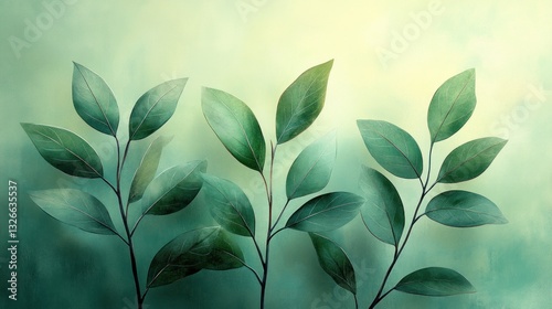 Botanical Illustration of Green Leaves in Modern Minimalist Style Natural Art