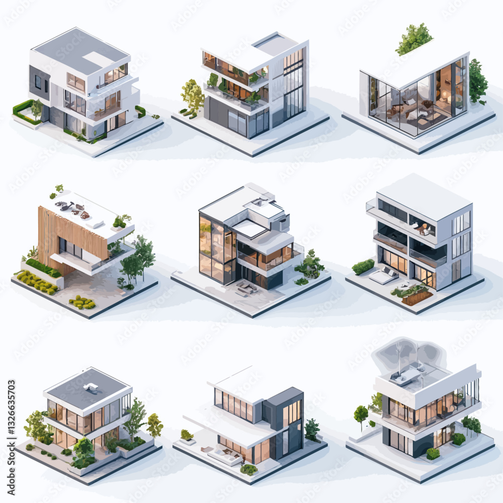Modern Isometric House Architecture Designs, Architectural Models, Digital Renderings