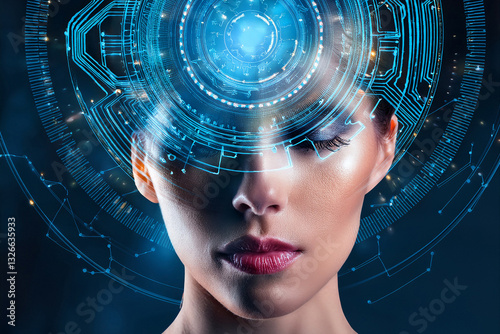 Woman with Futuristic Artificial Intelligence Interface