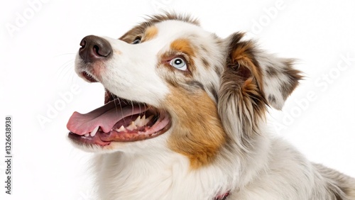 Close-Up of Dog with White and Brown Coat and Blue Eyes