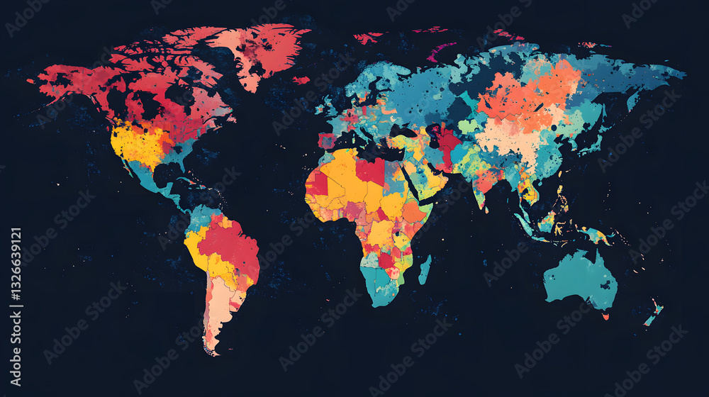 Fototapeta premium Detailed Earth Map with Countries, Political Illustration on Isolated Background