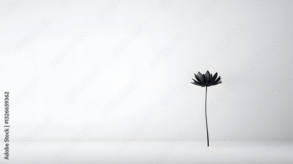 custom made wallpaper toronto digitalStark White Canvas Featuring Devoid Space with Elegant Black Lotus Flower as a Centerpiece in Minimalist Setting